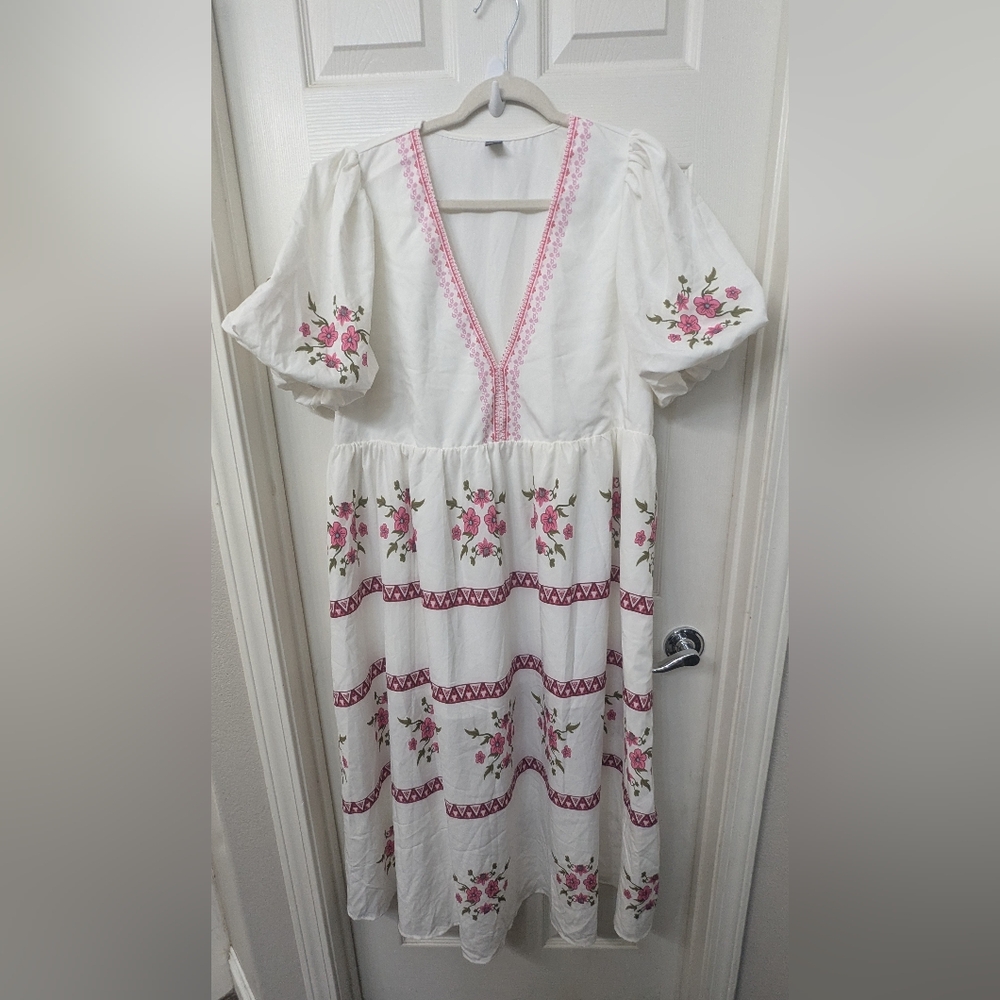 Floral Midi White & Pink Dress 0XL - Picture 6 of 7